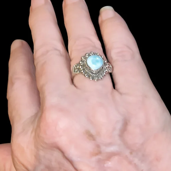 Natural Larimar & Sterling Silver Solitaire Ring Size 7 1/2 - Picture 7 of 10